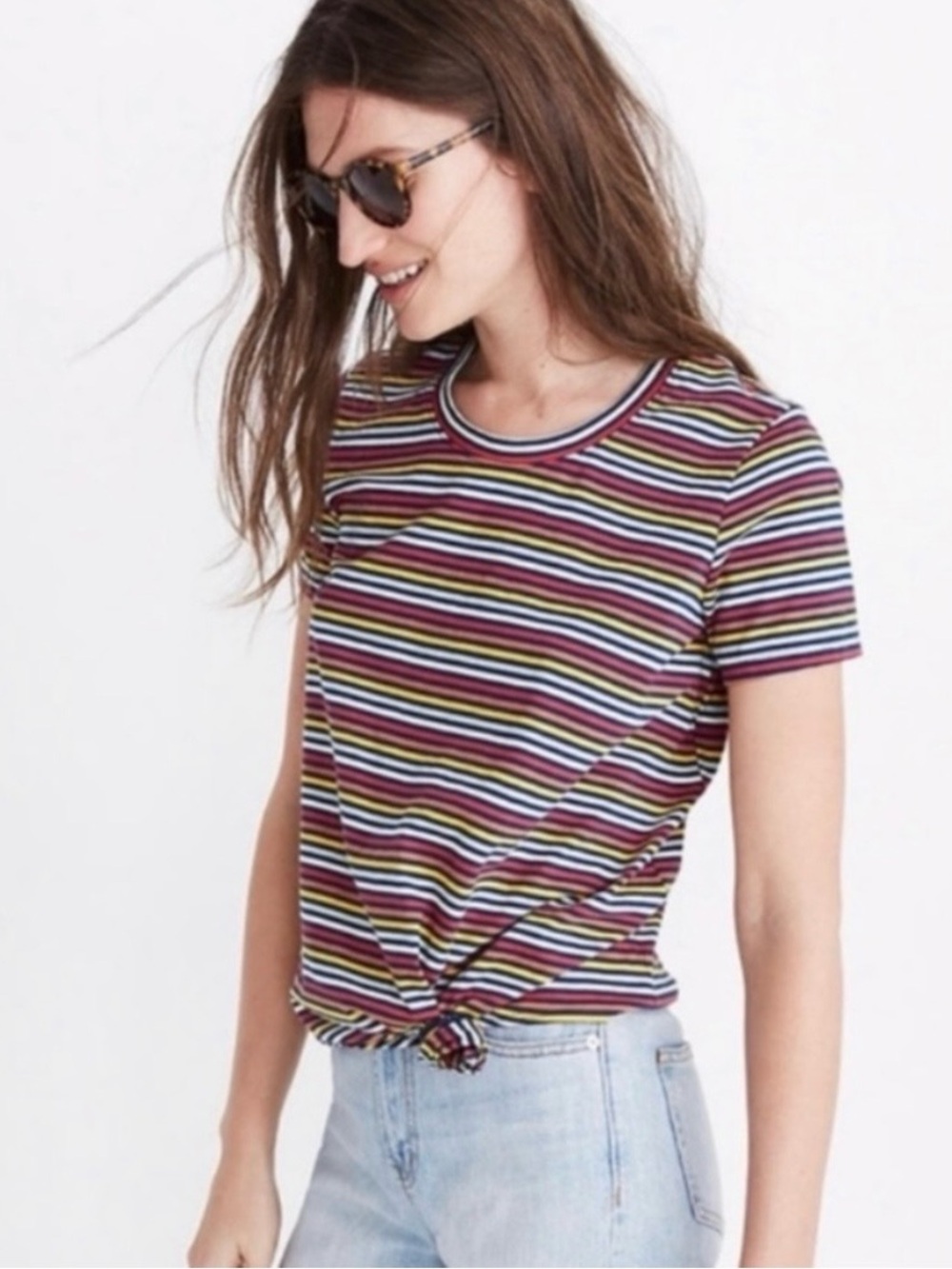 Madewell Multicolor Striped Front Tie Short-Sleeve Crewneck Tee